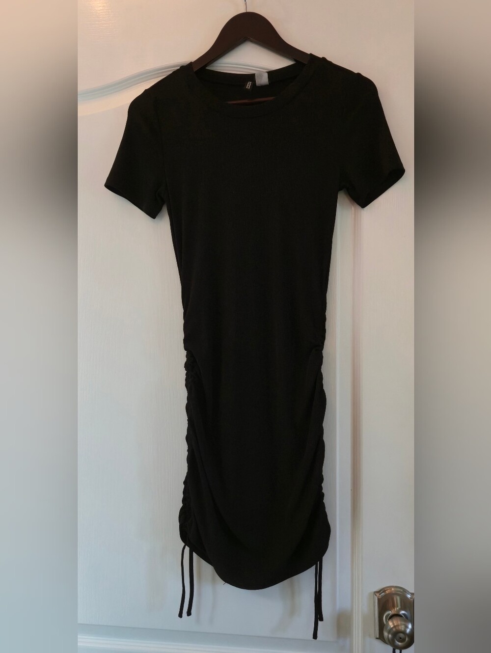 Black Side-Ruched Short Sleeve Dress